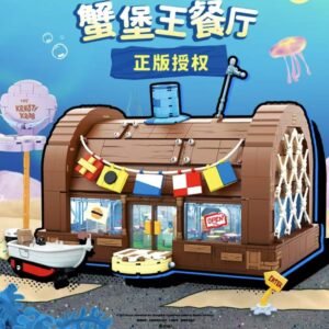 ollig·AREAX磚區海綿寶寶蟹堡王餐廳正版聯名積木拼接玩具擺件