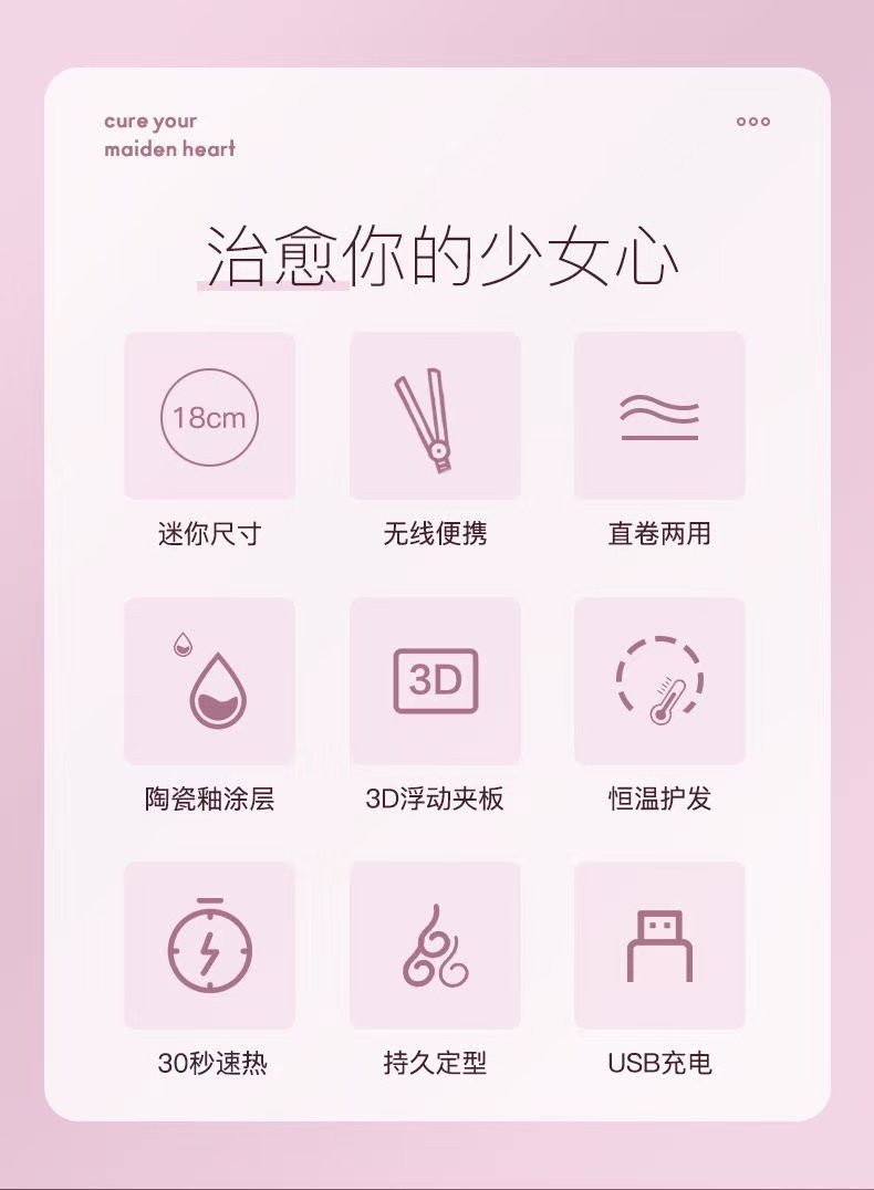 ollig·CONFU無線夾板直卷兩用捲髮棒迷你直發器拉直板夾護髮便攜 - 图片 3